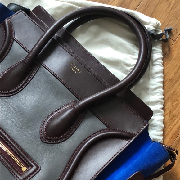 Celina Luggage Bag burgundy leather Blue suede - Picture 6 of 8